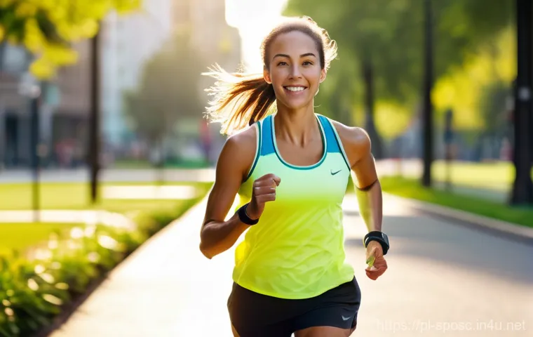 스포츠 퍼포먼스 분석 - A focused female amateur runner in her late 20s, wearing stylish and functional athletic attire (run...