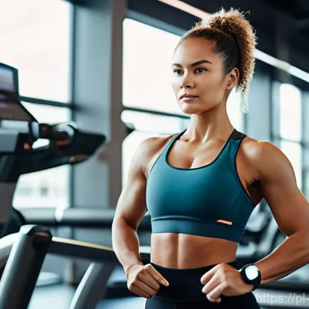 체력훈련 이론 - A focused and fit young woman in her late 20s, with a healthy complexion and radiant energy. She is ...