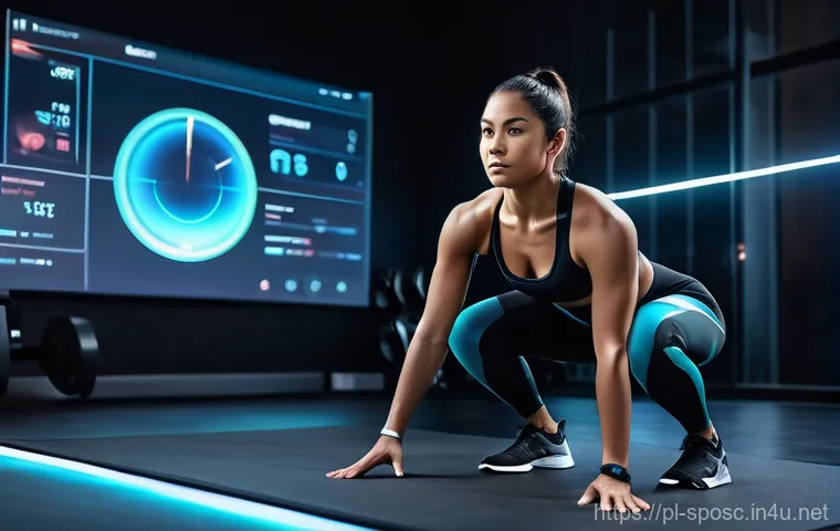 스포츠 과학과 기술 - **AI-Powered Personalized Training Session**
    A dynamic, eye-level shot of a focused female athle...