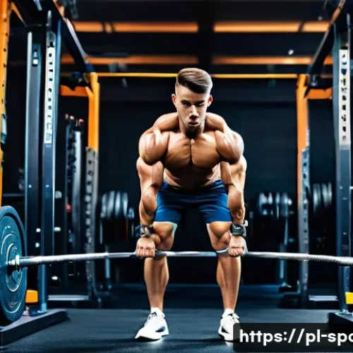 근력 훈련 이론 - A focused gym scene showing a young adult male athlete performing a deadlift with free weights in a ...