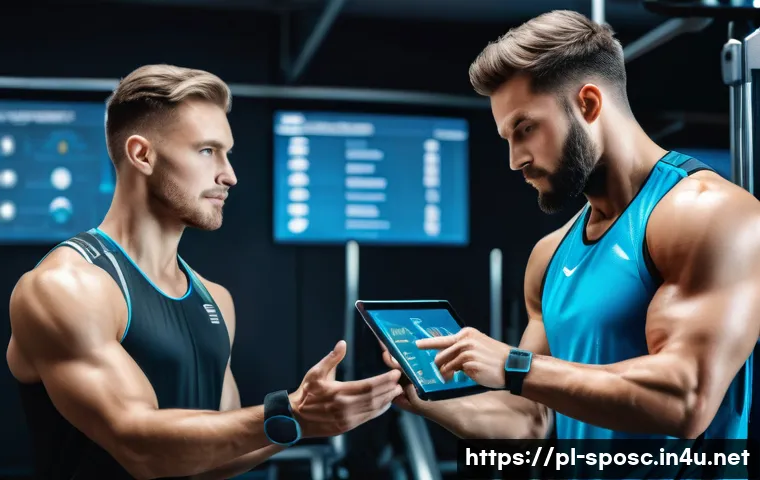 스포츠 과학 교육 - A professional sports training scene featuring a diverse male athlete undergoing individualized trai...