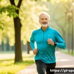 운동의 생리학적 효과 - A dynamic scene of a middle-aged Polish man jogging through a scenic park in Warsaw during early mor...