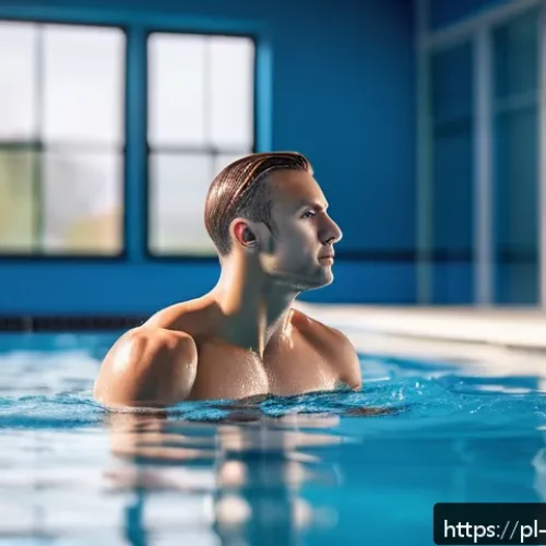 단거리 및 장거리 훈련 - A detailed scene of a male athlete in his late 20s performing an active recovery session by swimming...
