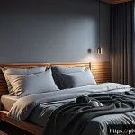 스포츠 과학 실험 - A modern bedroom scene optimized for deep sleep and muscle recovery, featuring a young adult Polish ...
